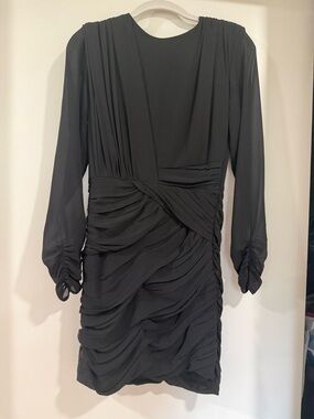 Zara Black Ruched Long-Sleeve Draped Dress